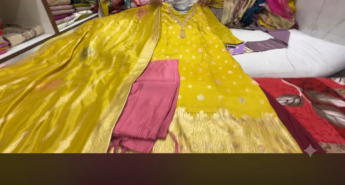 Yellow silk with meenakari dupatta