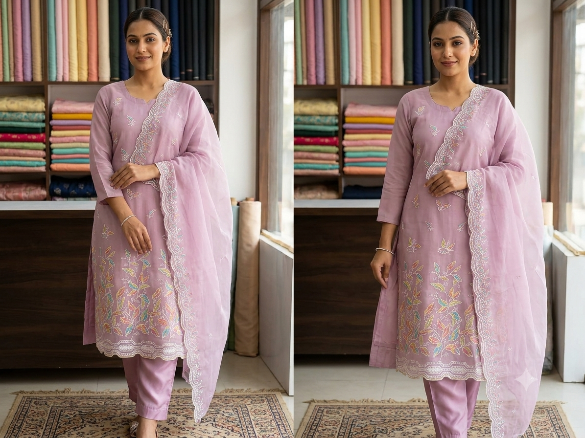 Pink tissue silk kurta and embroidered dupatta