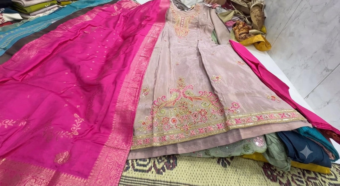 Glass silk kurta set (light pink)