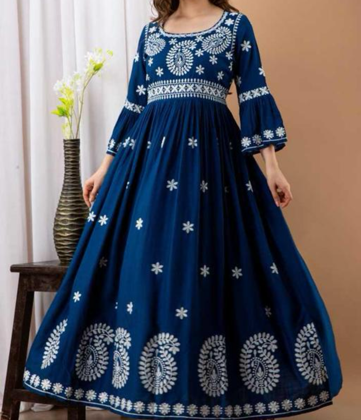 Fully embroidered royal blue anarkali kurta 3LuxCollections Fully embroidered royal blue anarkali kurta 3LuxCollections