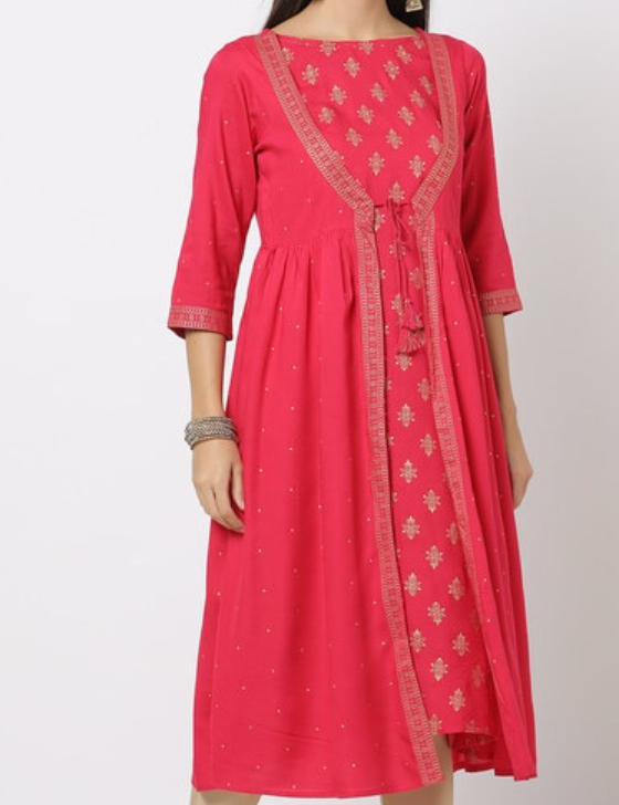 Gold printed attached jacket kurta