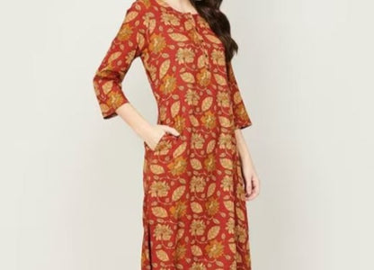 Mélange kalamkari Print Straight Kurta