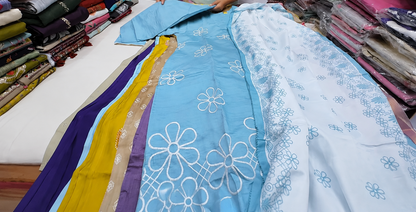 Blue embroidered silk kurta with printed dupatta