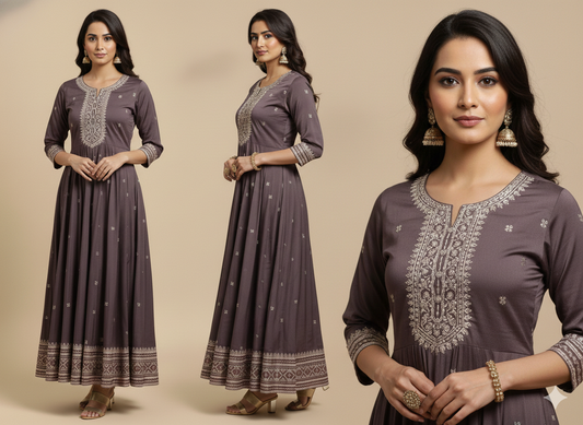 Heavy embroidered shimmer tissue silk anarkali kurta