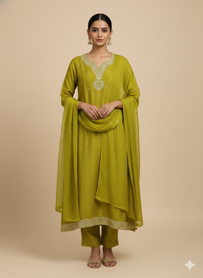 Mustard yellow silk kurta set