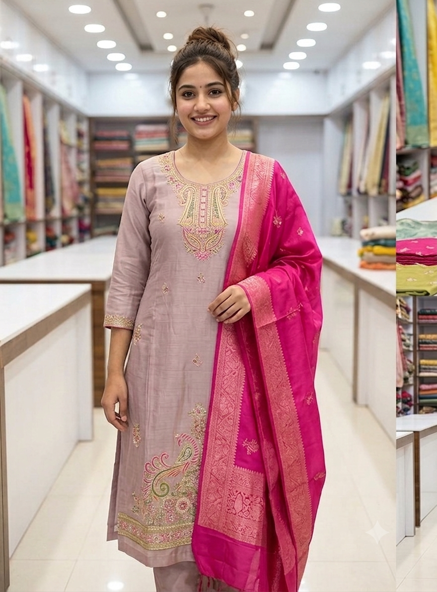 Glass silk kurta set (light pink)