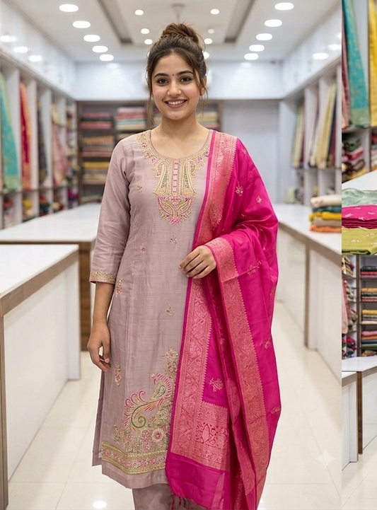 Glass silk kurta set (light pink)