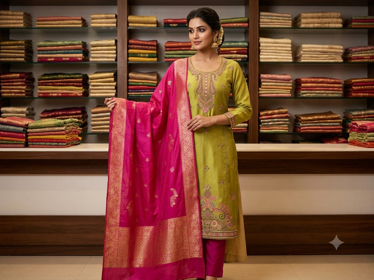 Glass silk kurta set (green)