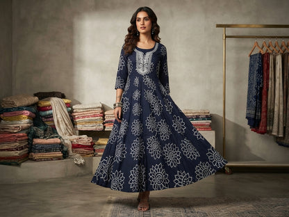 Dark blue Bandhani dress