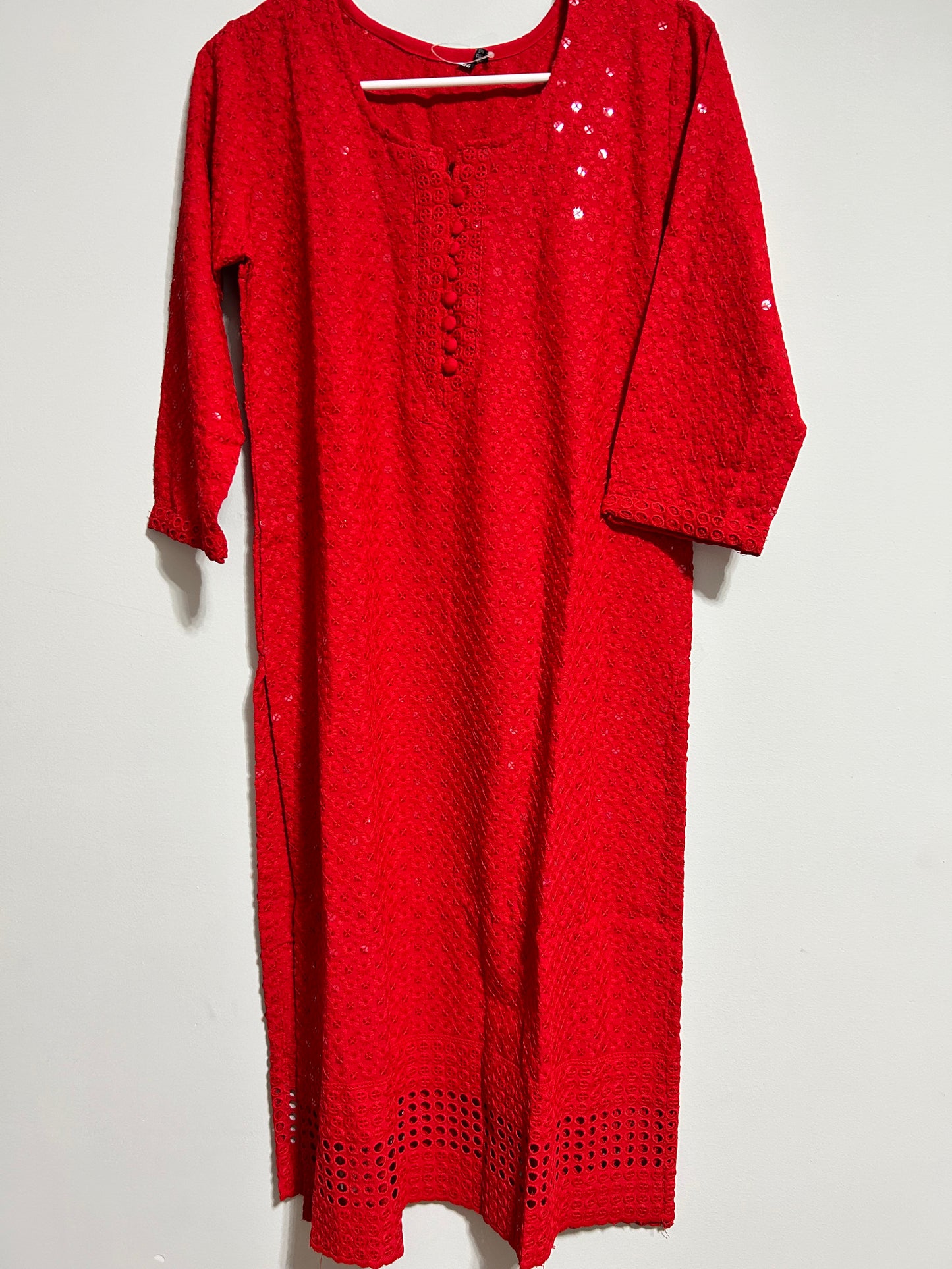 Bright Red chikankari kurta