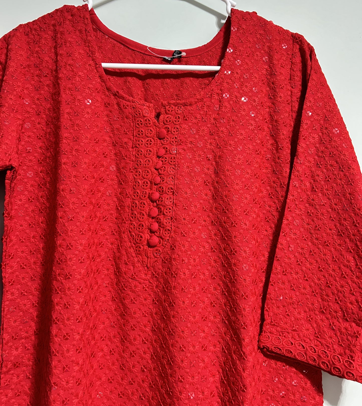 Bright Red chikankari kurta