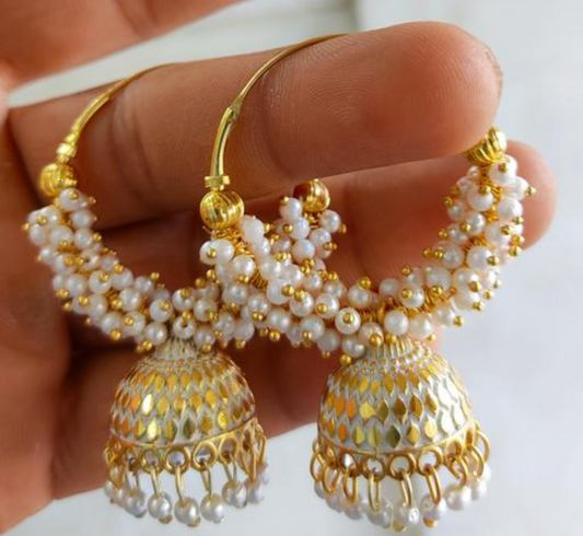 Traditional Hoop Jhumka - Gold plated and Pearl accent