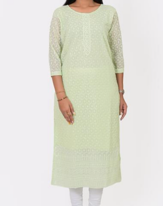 Elegant pastel green chikankari kurta