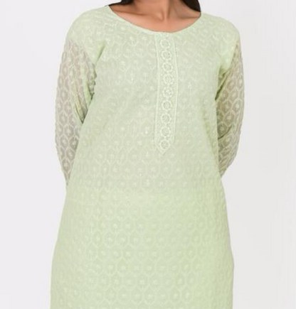 Elegant pastel green chikankari kurta