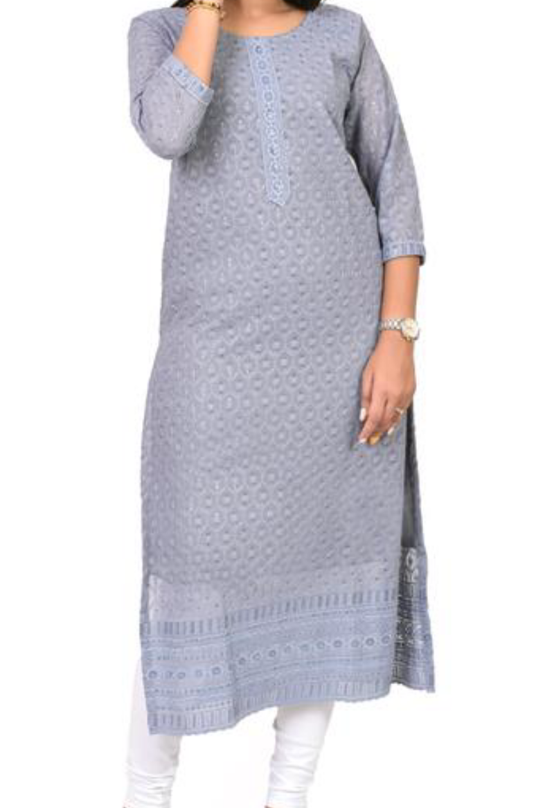 Elegant gray chikankari kurta