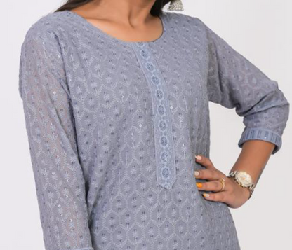 Elegant gray chikankari kurta