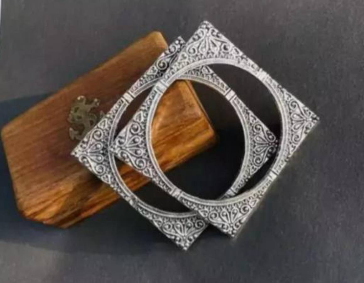 Traditional oxidized square shaped bangles set