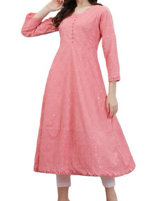 Elegant pastel peach chikankari anarkali kurta