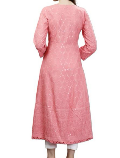 Elegant pastel peach chikankari anarkali kurta