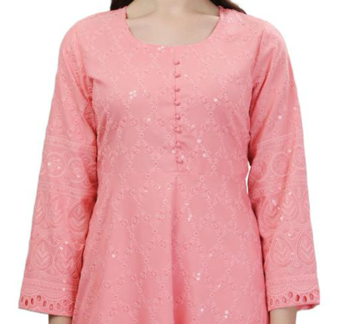 Elegant pastel peach chikankari anarkali kurta