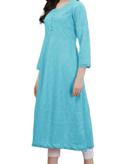 Elegant light blue chikankari anarkali kurta