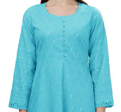 Elegant light blue chikankari anarkali kurta