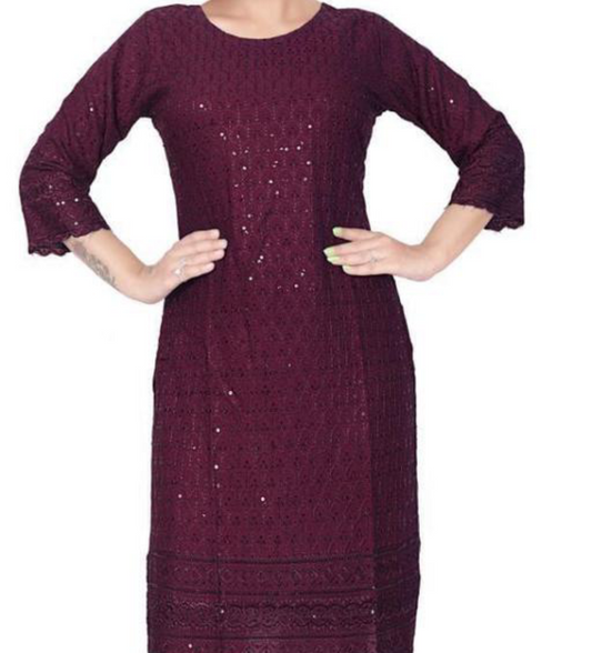 Elegant wine color chikankari kurta