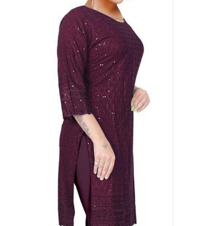 Elegant wine color chikankari kurta