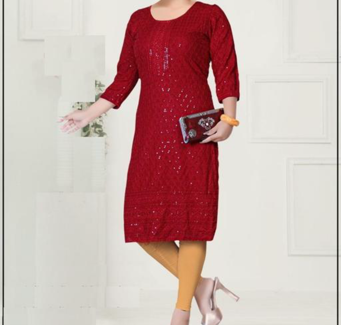 Elegant dark red chikankari kurta