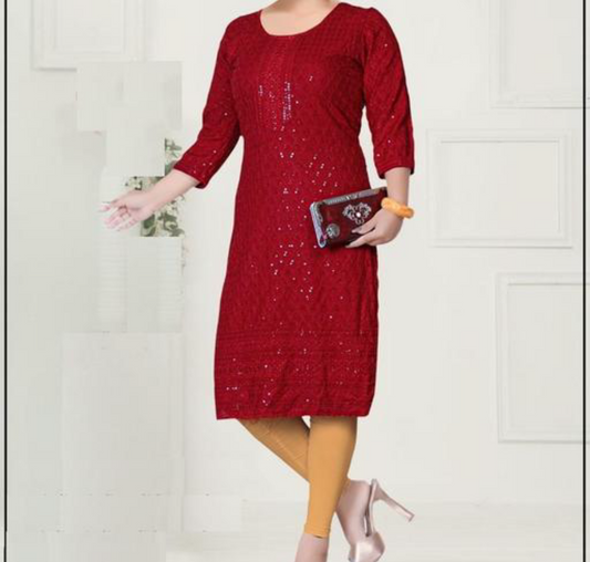 Elegant dark red chikankari kurta