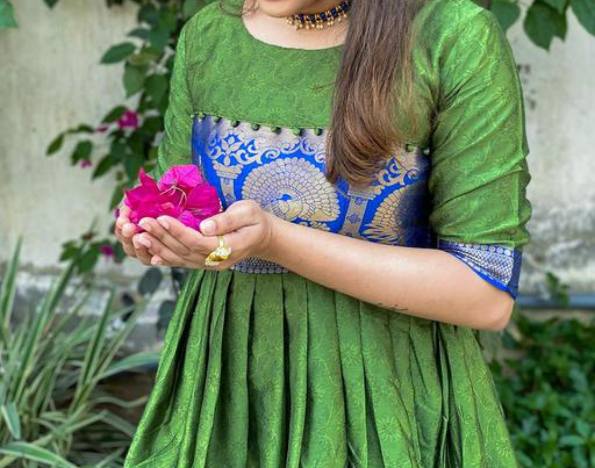 Green blue silk gown