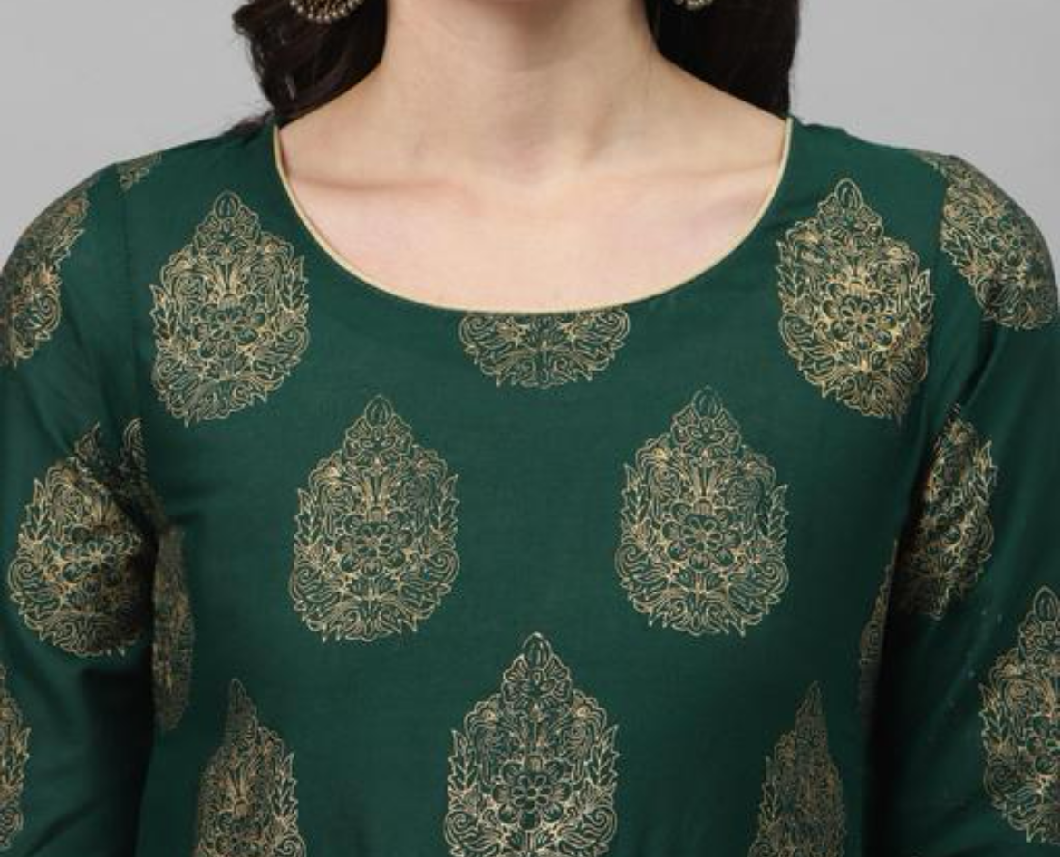 Emerald green gold printed anarkali kurta