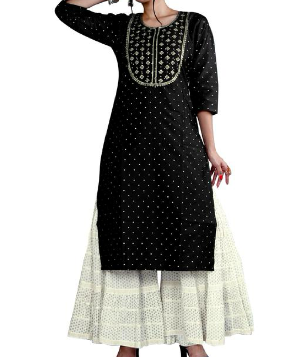 Embellished silk kurta (Black)