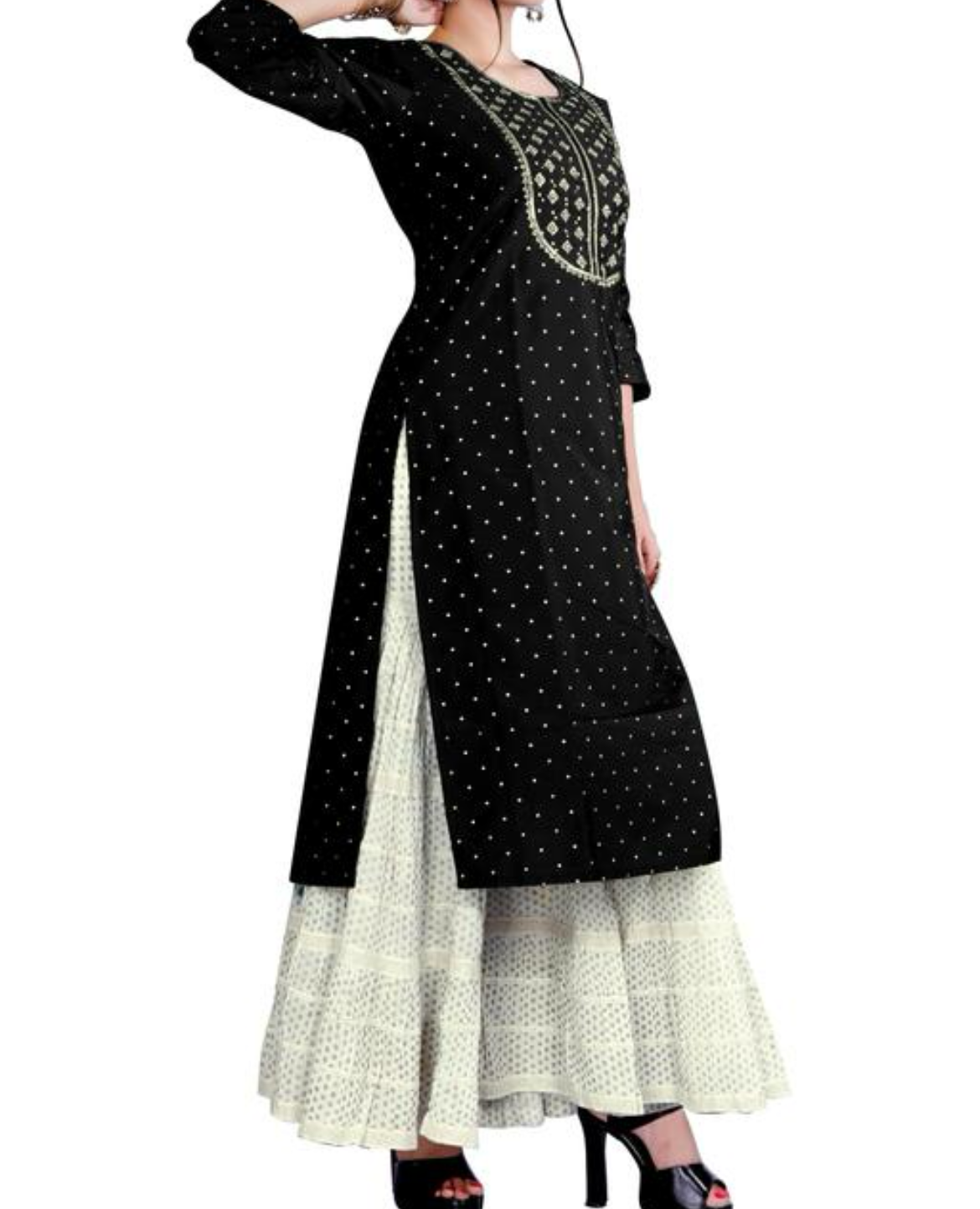 Embellished silk kurta (Black)