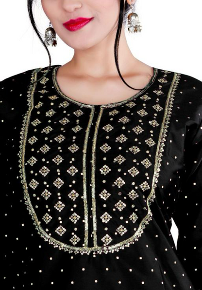 Embellished silk kurta (Black)