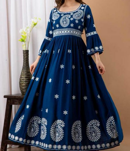 Fully embroidered royal blue anarkali kurta