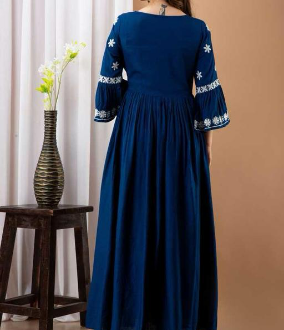 Fully embroidered royal blue anarkali kurta