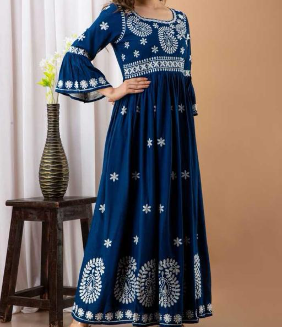 Fully embroidered royal blue anarkali kurta