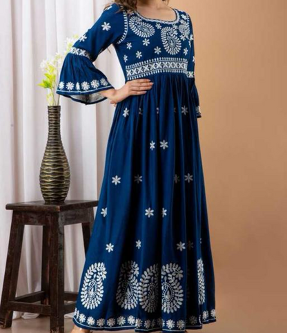 Fully embroidered royal blue anarkali kurta