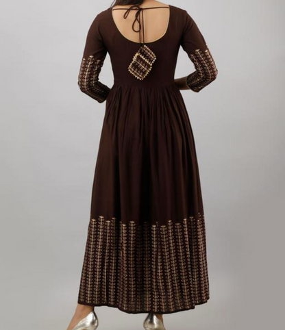 Coffee Brown Gold printed anarkali kurta