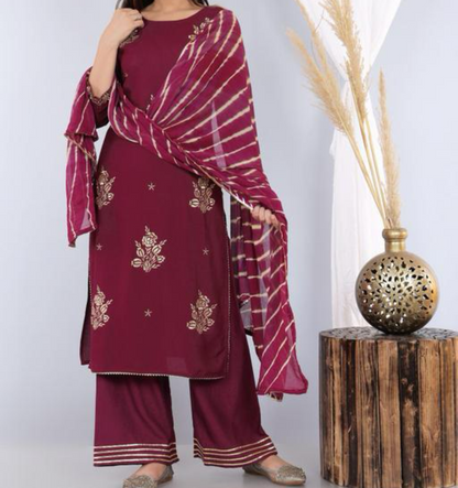 Fully embroidered rayon kurta dupatta set