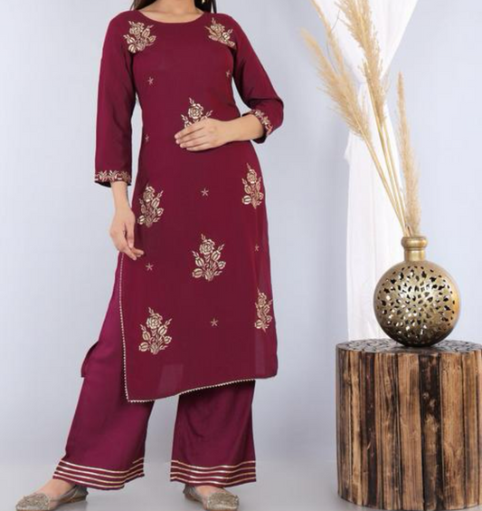 Fully embroidered rayon kurta dupatta set