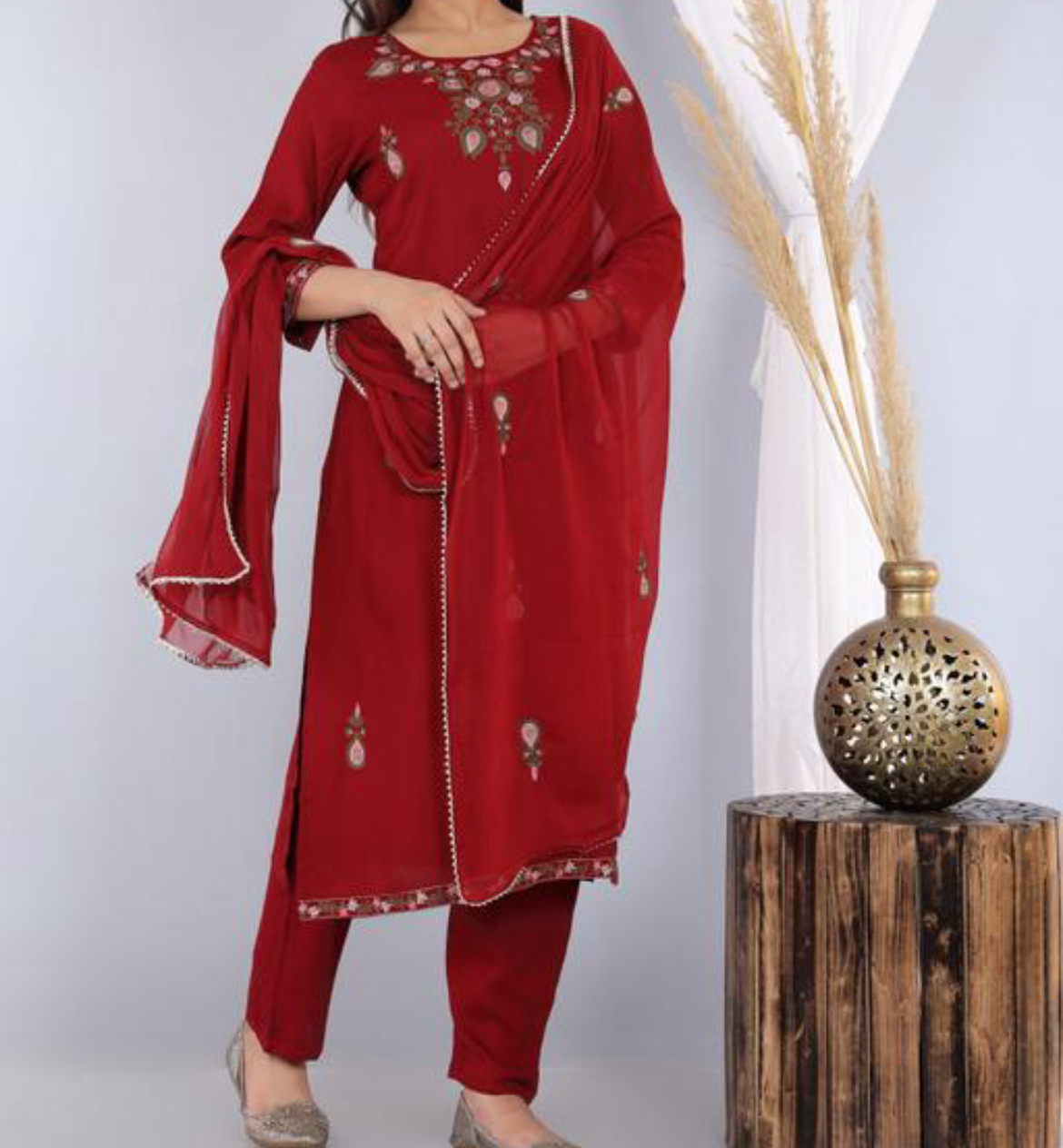 Fully embroidered rayon kurta dupatta set