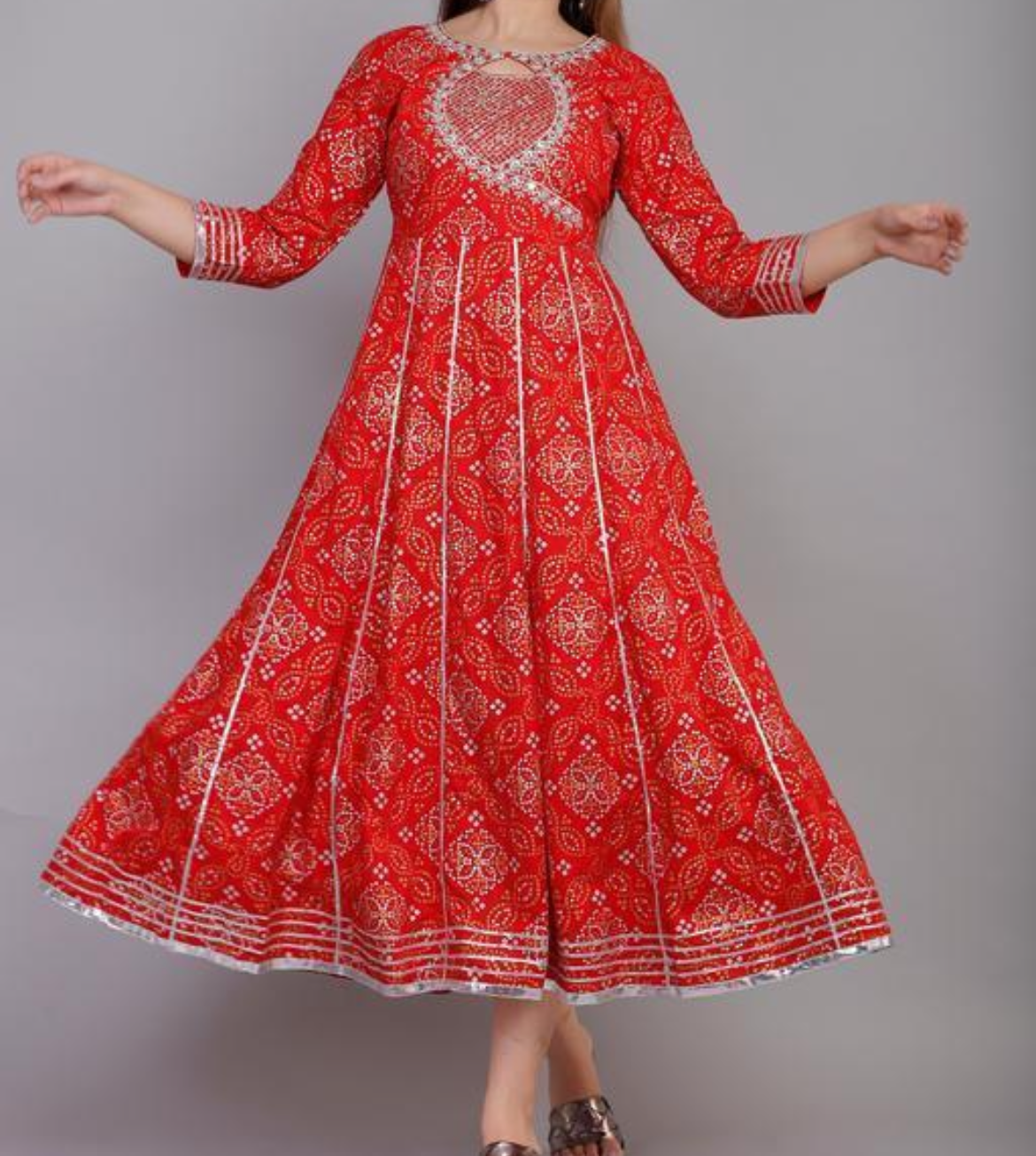 Beautiful neck bandhani anarkali kurta