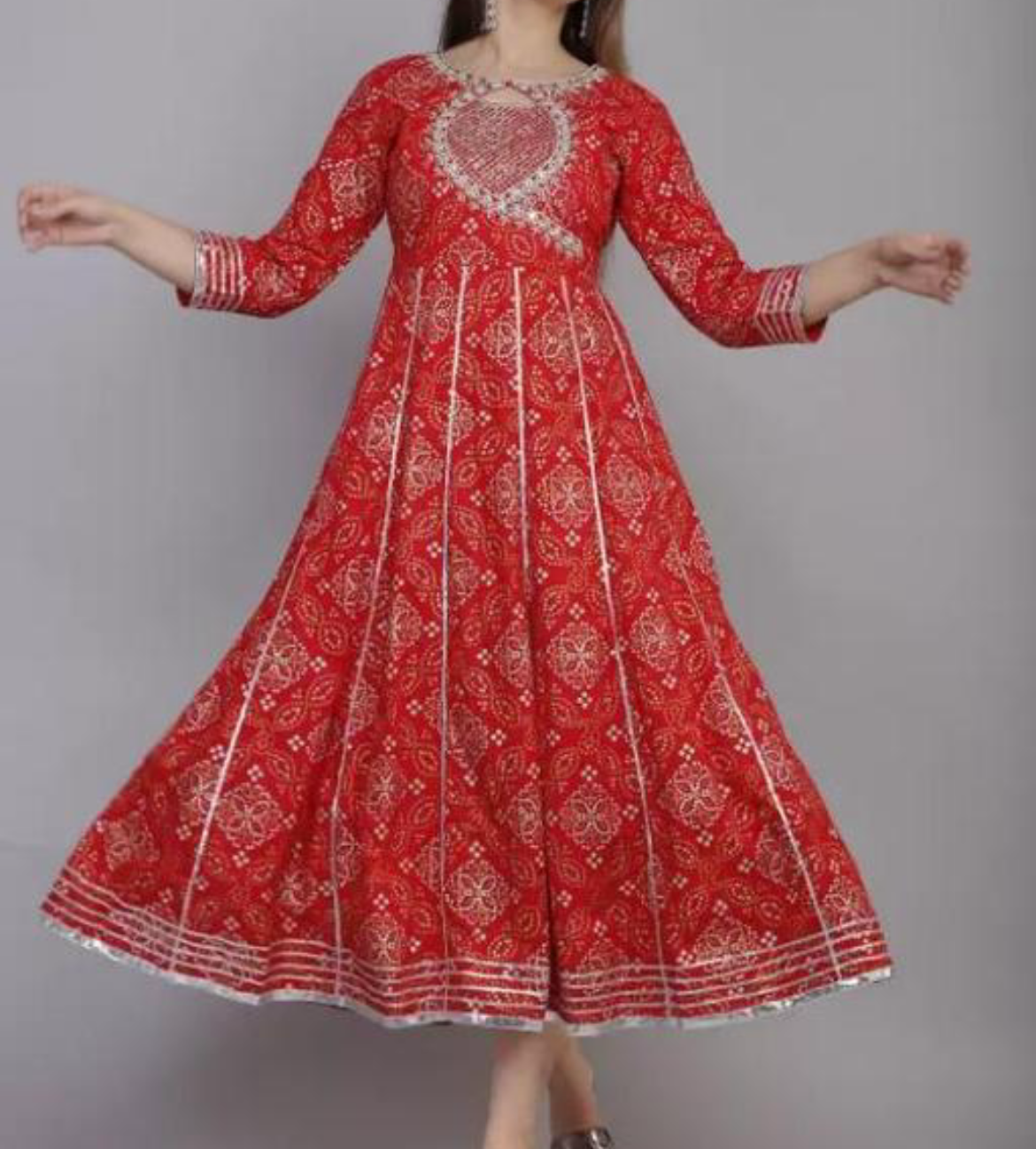 Beautiful neck bandhani anarkali kurta