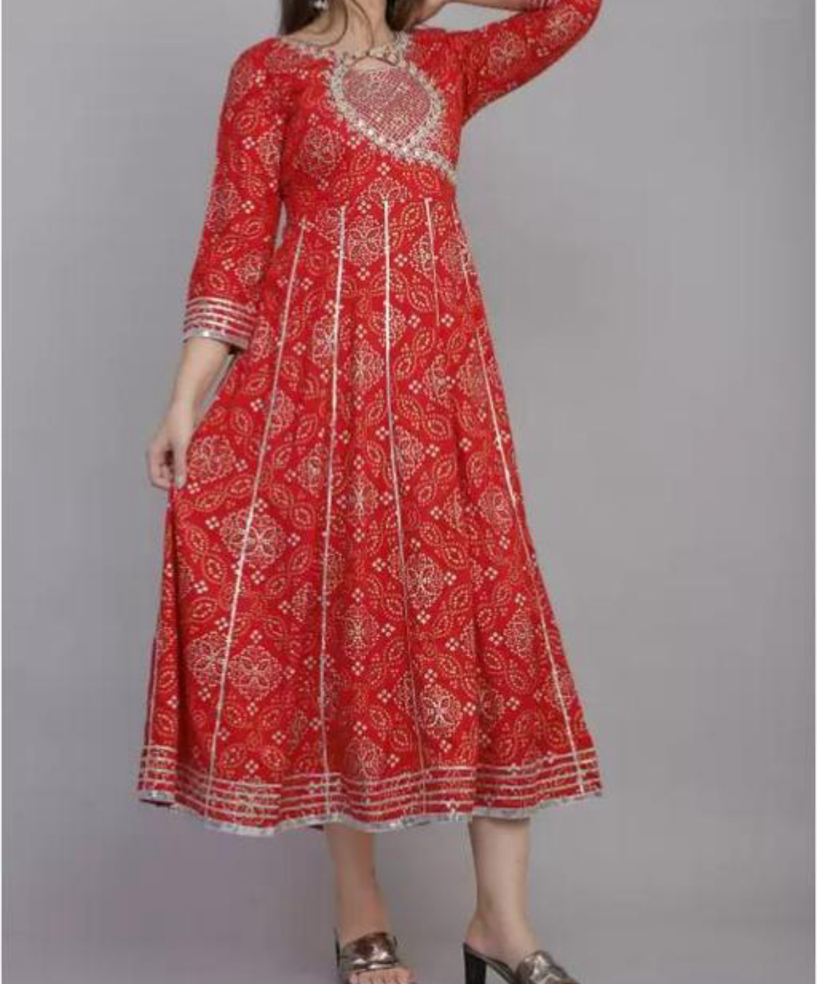 Beautiful neck bandhani anarkali kurta