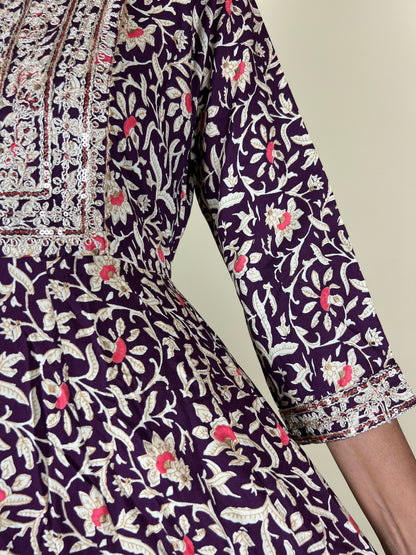 Purple flower print anarkali dress