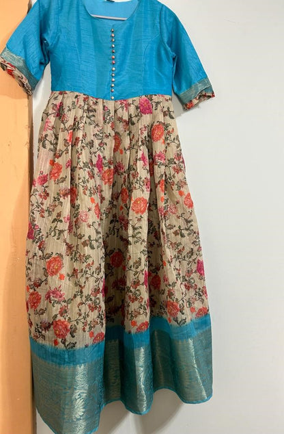 Chanderi silk long dress (Blue)