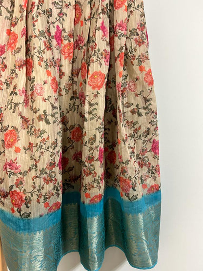 Chanderi silk long dress (Blue)