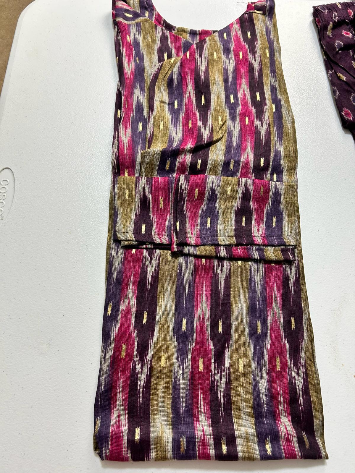 Purple Ikkat print kurtaset with dupatta